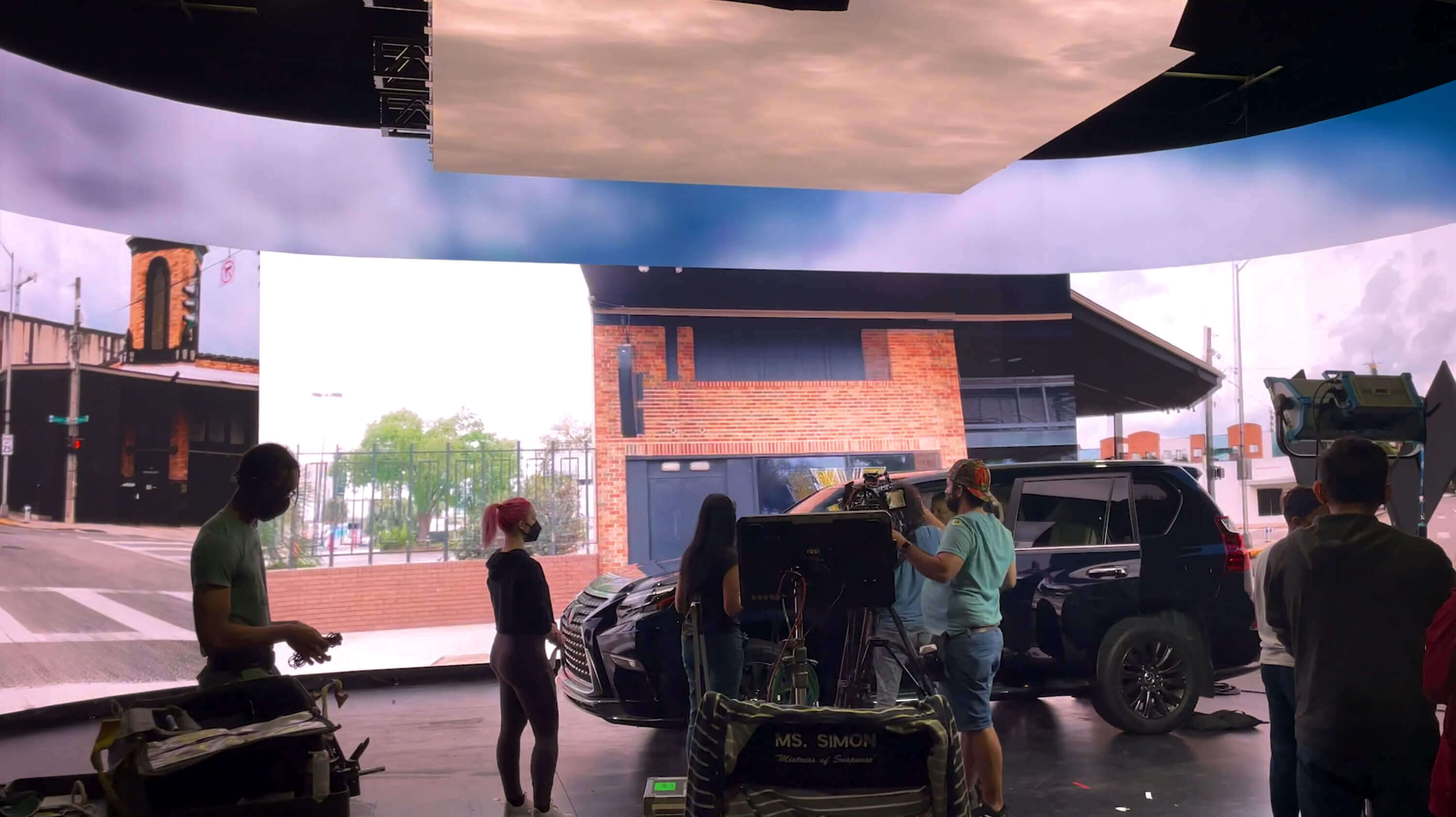 LED wall rental for vehicle filming and driving scenes in a film studio